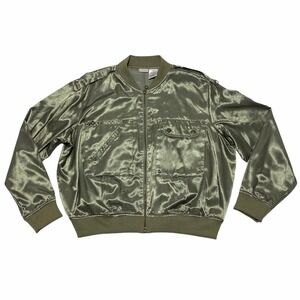 NO Boundaries Green Satin Full Zip Bomber Jacket